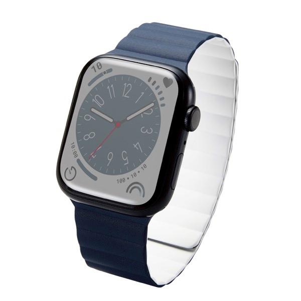エレコム ELECOM Apple Watch 49 / 45 / 44 / 42mm バンド マグネット シリコン ネイビーxホワイト AW-45BDMAGNV