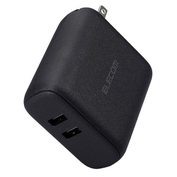 エレコム ELECOM AC充電器一体モバイルバッテリー おまかせ充電対応 5000mAh USB-A出力2ポート ブラック DE-AC06-5000BK