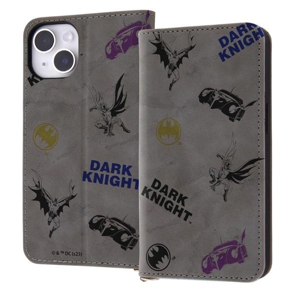 ingrem イングレム iPhone 14 / 13 耐衝撃 手帳型レザーケース Raffine バットマン_モチーフ総柄 IJ-WP36DML2GR/BM20