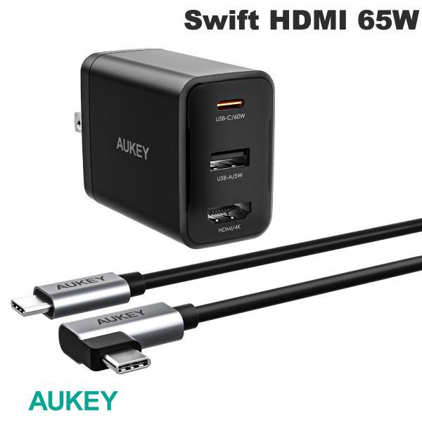AUKEY オーキー USB充電器 Swift HDMI 65W 画像出力対応 USB A / USB Type-C / HDMI 各1ポート PD対応 ブラック