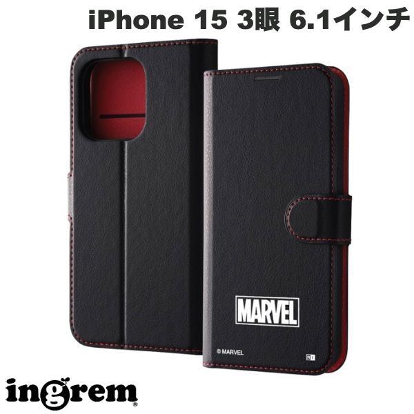 ingrem イングレム iPhone 15 Pro マーベル 手帳型レザーケース シンプル マグネット マーベルロゴ_3 IJ-DMP42ELC1BR/MV5