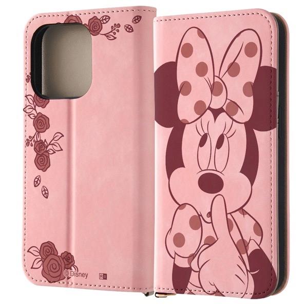 ingrem イングレム iPhone 15 Pro ディズニー 手帳型レザーケース Raffine ミニーマウスとローズ IJ-DP42DML2P/MN17
