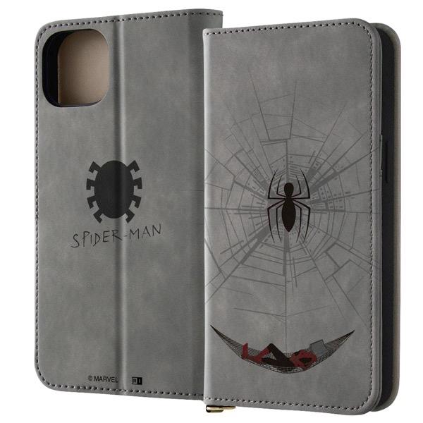 ingrem イングレム iPhone 15 Plus マーベル 手帳型レザーケース Raffine スパイダーマンとハンモック IJ-DMP43DML2GR/SPM9