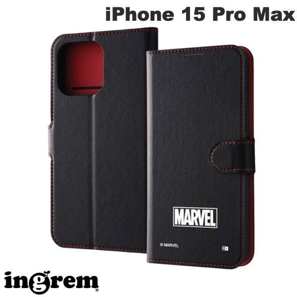 ingrem イングレム iPhone 15 Pro Max マーベル 手帳型レザーケース シンプル マグネット マーベルロゴ_3 IJ-DMP44ELC1BR/MV5