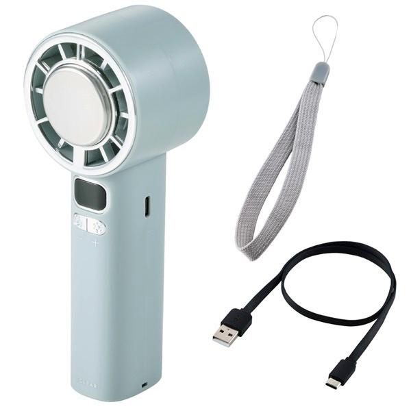 エレコム ELECOM ECLEAR ハンディファン ナトリウムイオン電池 冷却プレート付 10段階調整 ストラップ付 Type-C充電 グリーン FAN-U264GN
