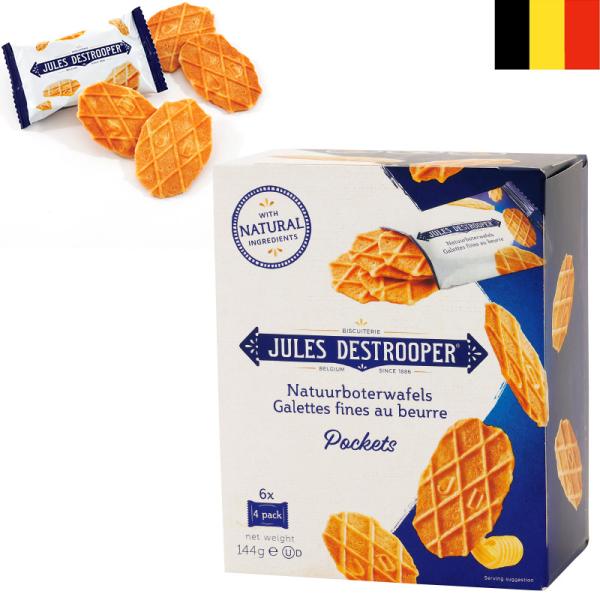 JULES DESTROOPERデストルーパー ミニバタークリスプ 1箱144g(4枚入×6袋)個包装 ベルギーワッフルクッキー 薄焼きビスケット ベルギー土産 ホワイトデー自然素材にこだわった伝統製法！良質なバターを贅沢に使用し、黄金色に...