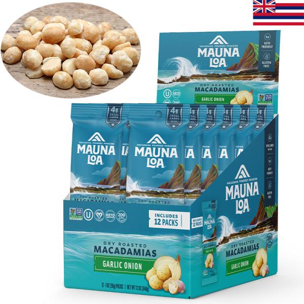 MAUNALOA マウナロアガーリックオニオン マカダミアナッツスナックサイズ 28g×12袋セットばらまき用 マカデミア ハワイ土産 輸入食品マカデミアナッツ販売シェア世界No.1ブランド！じっくりドライし香ばしくローストしたマカダミアナ...