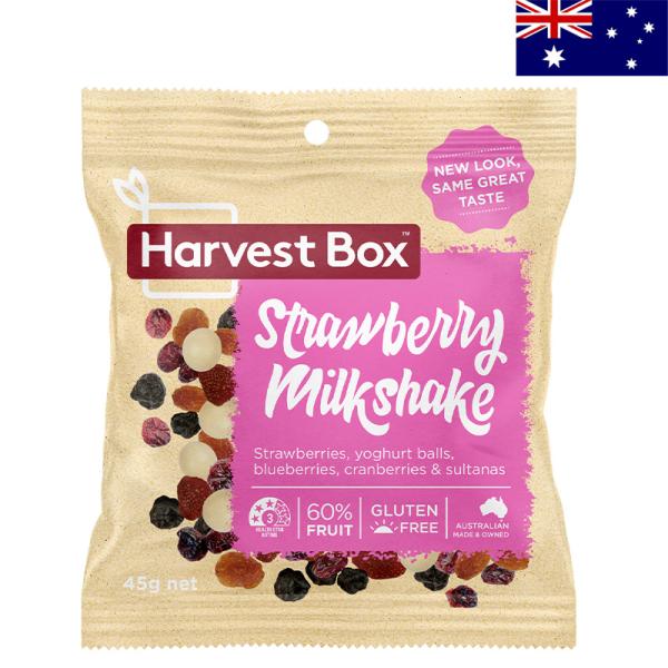 Harvest Box ハーベストボックススナックパック ストロベリーミルクシェイク 45gおつまみ フルーツ オーストラリアみやげドライフルーツとヨーグルトボールの甘く爽やかなブレンド。まるでストロベリーミルクシェイクのような味わいです。...
