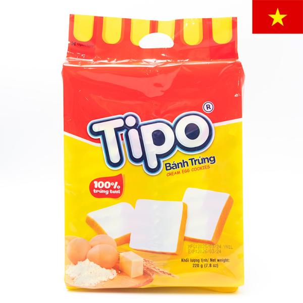 TIPO ティポクリームエッグクッキー 1袋22枚入り220gチポ ラスク 個包装 ベトナムみやげ ベトナム土産新鮮な卵を使って焼き上げたサクサク食感クッキーの上に、ミルクの甘い香りの風味のなめらかなペーストがオン！やわらかで優しい甘さは、...