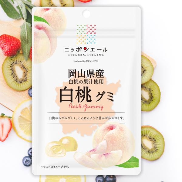 全農 ニッポンエール ご当地グミ岡山県産白桃グミ 40gもも ピーチ ご当地 お菓子 フルーツグミ 果実グミ グルメ 名産 お土産 おみやげ岡山県産白桃の果汁を使用したグミです。白桃のみずみずしく、とろけるような甘みが広がります。「ニッポン...
