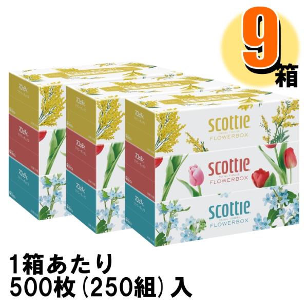 お試し ボックスティッシュ スコッティ ティシューフラワーボックス 500枚250組 3箱×3提げ 爆買