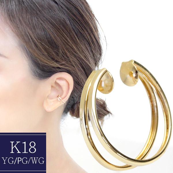 イヤーカフ 18金 18k K18 ゴールド イヤカフ 片耳用 半ペア 2連  