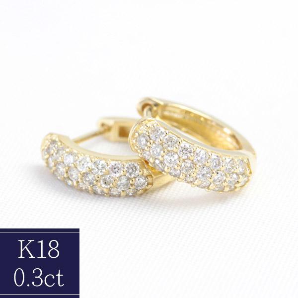 【新品同様】K18 ダイヤモンド フープ ピアス パヴェ0.3ct 新品同様】K18 ダイヤモンド フープ ピアス パヴェ0.3ct 楽天
