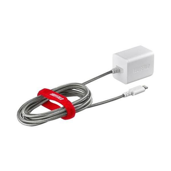 obt@[(BUFFALO) BSMPA2403LC1TWH zCg 2.4A USB}[d LightningP[ǔ^^Cv 1.5m