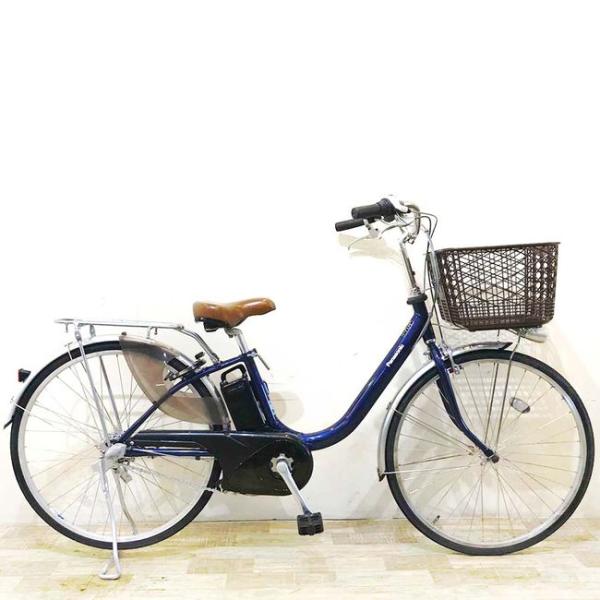 大阪府 パナソニック 青色 電動アシスト自転車 26インチ 前カゴ付き