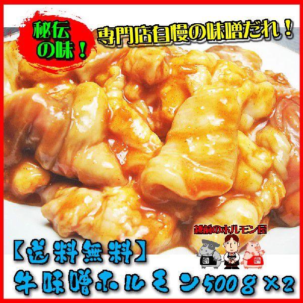 貴重な極少品 秘伝の味噌味 牛直腸ホルモン500g×2 送料無料 お歳暮