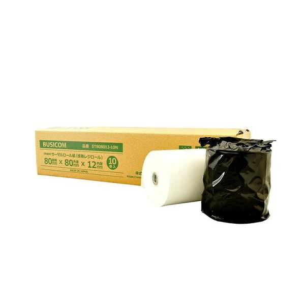 他サイト： BUSICOM ビジコム BUSICOM サーマルロール紙(感熱レジロール)レシート用 80mm幅 80x80x12 中保存(10巻入)(ST808012-10N)の商品画像
