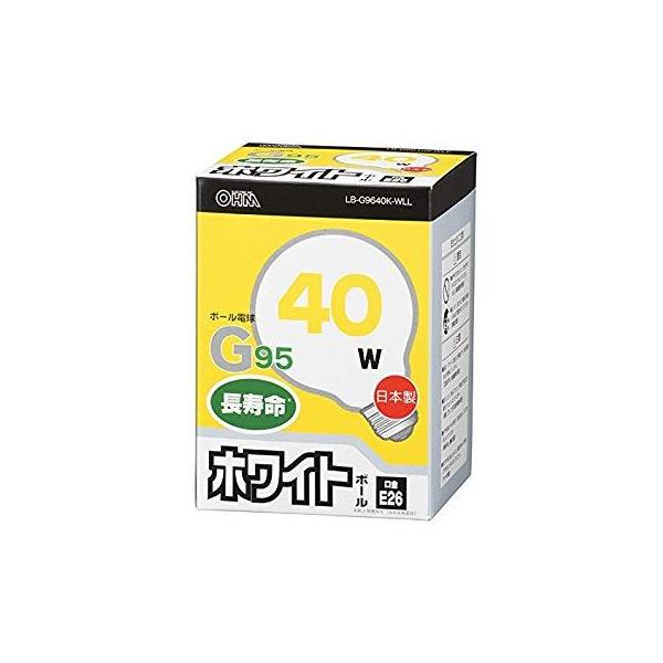 OHM オーム電機 白熱ボール球 長寿命タイプ(G95/40W/ホワイト/E26) LB-G9640K-WLL 06-0622