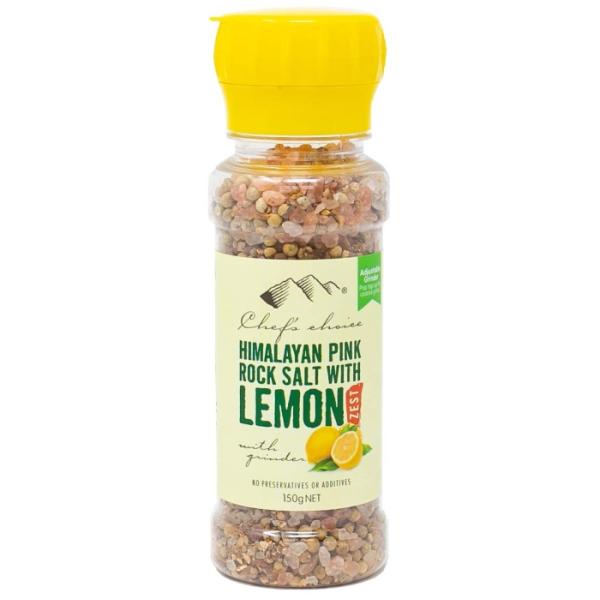 HBC Trading シェフズチョイス ヒマラヤ岩塩＆レモンゼスト150gミル付きレモンピール レモンソルト ピンクソルト (LEMON) 入数:6