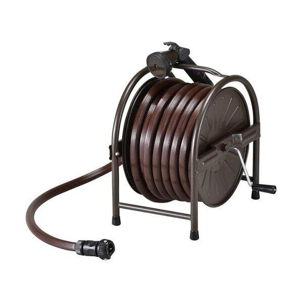 グリーンライフ(GREEN LIFE) スチールホースリールセット 20m ブラウン 大水量ノズル 幅32×奥行32.5×高さ36cm HR-S20D(BR)