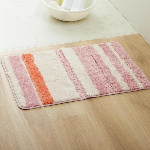 イケヒコ マット バス お風呂 ふわっとストライプ 約50×75cm ピンク 吸水性 滑りにくい #3492229