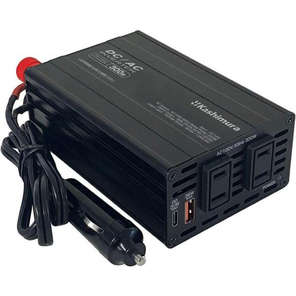 カシムラ DC/ACインバーター300W + USB-A/USB-C 車内で家電製品が使える KD-263