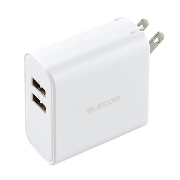 他サイト： ELECOM エレコム USB コンセント 充電器 合計24W出力 Aポート×2 iPhone/Android/タブレット 対応 EC-AC03WH ホワイトの商品画像