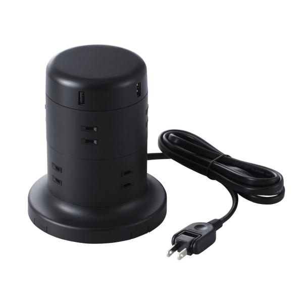 他サイト： 電源タップ タワー型 延長コード 8個口 / 12個口 &amp; USB×5ポート / USB-C×2 USB-A×3 etc... 2m ブラック ECT- BKの商品画像