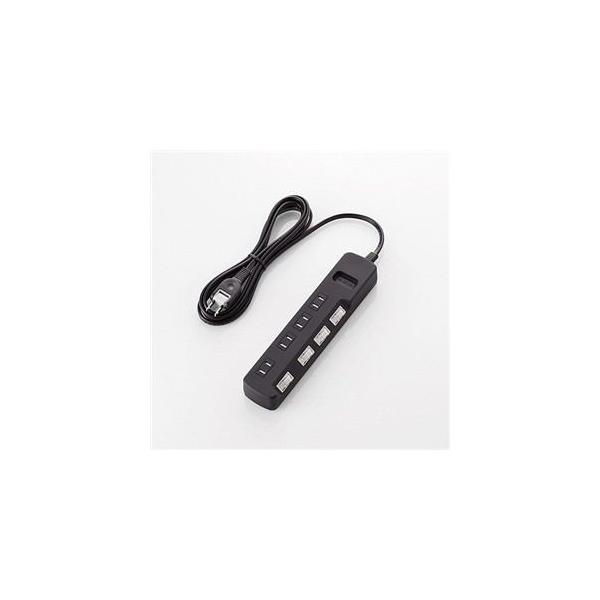 他サイト： ELECOM エレコム 雷ガードタップ/個別スイッチ/4個口/2.5m/ブラック T-K6A-2425BKの商品画像