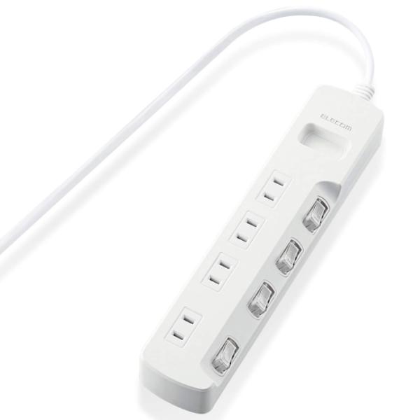 他サイト： ELECOM エレコム 省エネタップ　個別スイッチ　ホコリシャッター付　4個口　1m　ホワイト T-E6A-2410WH 1パックの商品画像