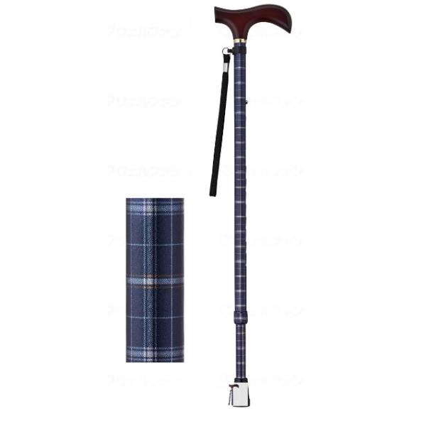他サイト： ウェルファン 夢ライフステッキ 柄杖伸縮型(スリムタイプ)(009714) ダークネイビーチェックの商品画像