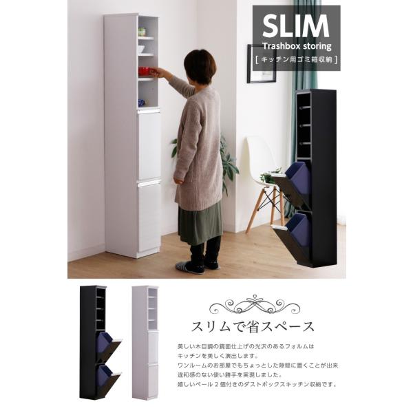 ごみ箱 ダストボックス 2分別 すきま収納 幅25 奥行35 高さ178 スリム ペール付き ゴミ箱 特価 食器棚 隙間収納 木目調 鏡面