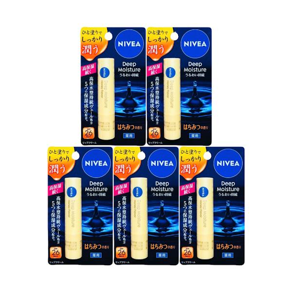 ニベア ディープモイスチャーリップ はちみつの香り 2.2g  花王　SPF20　PA++「保水持続ヴェール＊」が唇に広がり、ひと塗りでしっかり潤う高保湿リップクリーム。●3つの保湿成分（アミノ酸系保水成分・はちみつ・ローヤルゼリーエキス）...