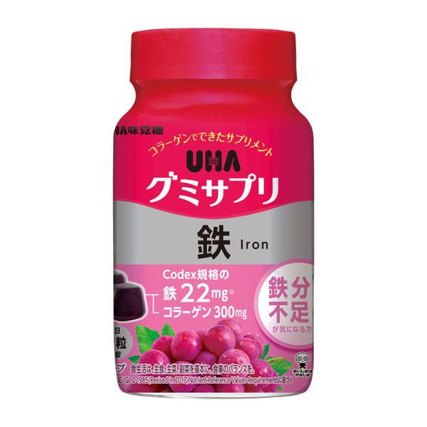 UHA味覚糖 UHAグミサプリ 鉄 グレープ味 ボトル 60粒