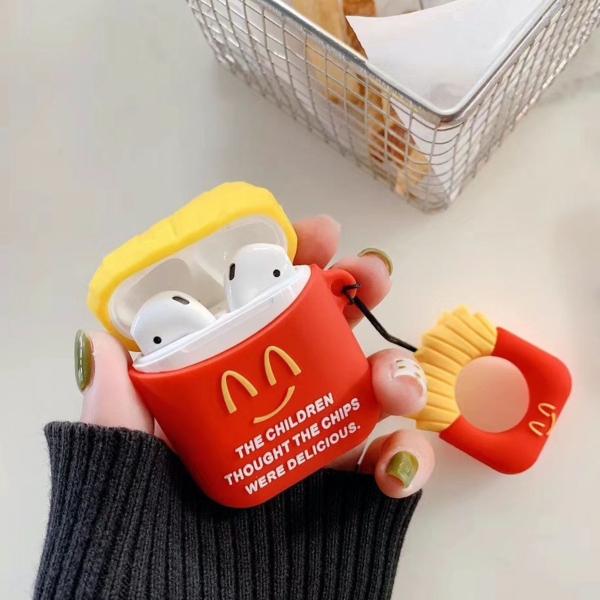 airpods ケース 韓国 エアポッズ ケース 第1世代 第2世代 カバー イヤホンケース かわいい フライドポテト ハンバーガー シリコン ストラップ セット 面白い