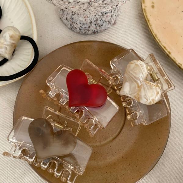 ヘアクリップ ヘアアクセサリー バンスクリップ 髪留めクリップ ヘアアクセ アクセサリー ヘアーアクセサリー 韓国 ぷっくり ハート 透明 大きめ