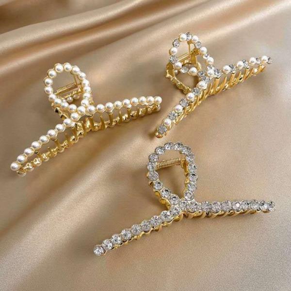 ヘアクリップ ヘアアクセサリー バンスクリップ 髪留めクリップ ヘアアクセ アクセサリー ヘアーアクセサリー 韓国 大きめ パール ビジュー ゴールド 華やか