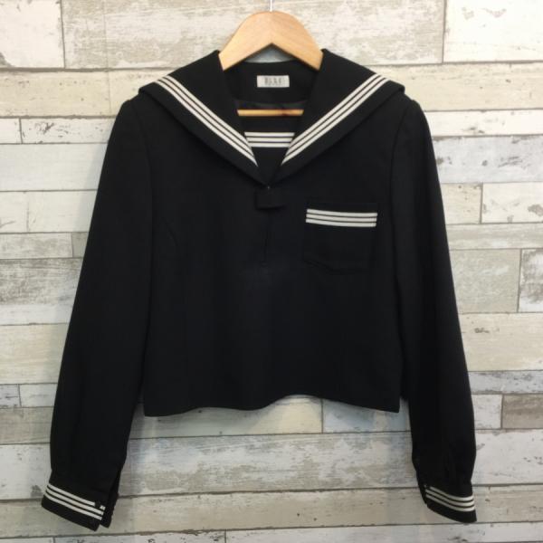 ランクB セーラー服 165A ELLE 黒 スリムシルエット ストレッチ ウール50％ 上着 中学生 高校生 女子制服 中古学生服 中古制服