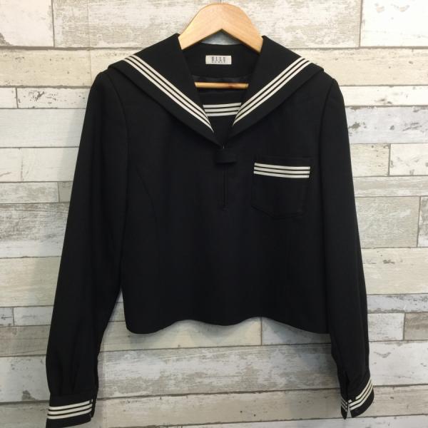 ランクB セーラー服 165A ELLE 黒 スリムシルエット ストレッチ ウール50％ 上着 中学生 高校生 女子制服 中古学生服 中古制服