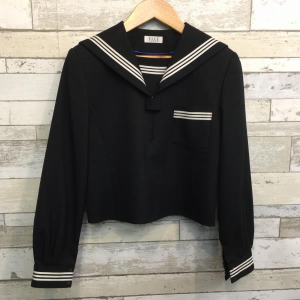 ランクB セーラー服 160A ELLE 黒 スリムシルエット ストレッチ ウール50％ 上着 中学生 高校生 女子制服 中古学生服 中古制服