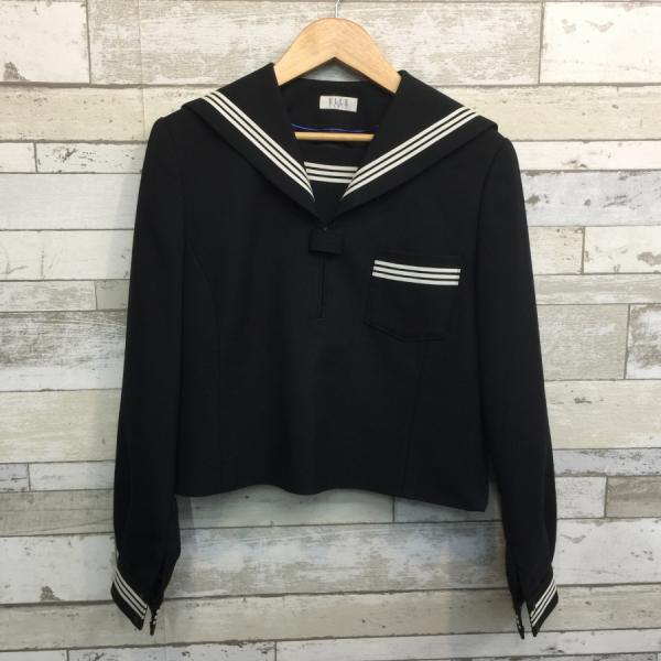ランクB セーラー服 165A ELLE 黒 スリムシルエット ストレッチ ウール50％ 上着 中学生 高校生 女子制服 中古学生服 中古制服