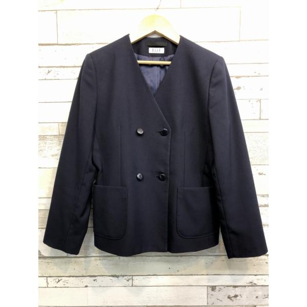【ランクC】ダブルイートン 155A ELLE  紺 スリムシルエット ストレッチ ウール50％ 上着 中学生 高校生 女子制服  中古学生服
