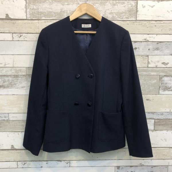 【ランクB】ダブルイートン 165A ELLE 紺 スリムシルエット ストレッチ ウール50％ 上着 中学生 高校生 女子制服  中古学生服
