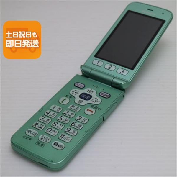 【美品】ドコモ F-02J らくらくホン ミントグリーン 卓上ホルダー付 美品 F-02J らくらくホン ミントグリーン 即日発送 ガラケー DoCoMo