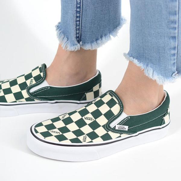  スリッポンスニーカー ホワイト/グリーン VANS（ヴァンズ） VANS Classic Srip-On クラシック スリッポン