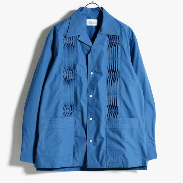 �N�I�� KUON �I�[�v���J���[�V���c M/L�T�C�Y �u���[ �g�b�v�X ���� �L���[�o�V���c TWISTED PLEAT GUAYABERA SHIRKET -BLUE-