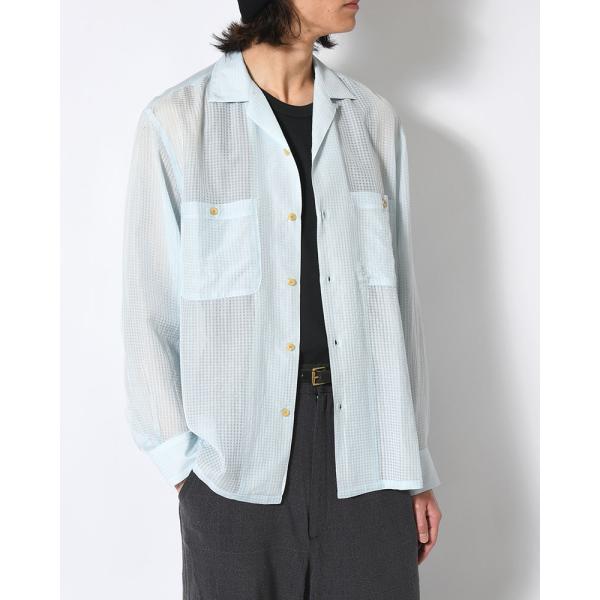 SEVEN BY SEVEN セブンバイセブン シアーシャツ メンズ トップス 長袖 ギンガムチェック SHEER OPEN COLLAR SHIRTS L/S -Gingham Check Indian fabric- -BLUE-