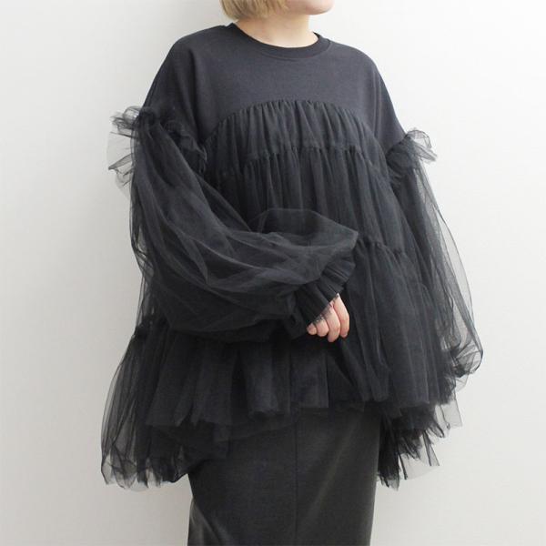 VIVIANO ヴィヴィアーノ チュールスウェット ブラック トップス