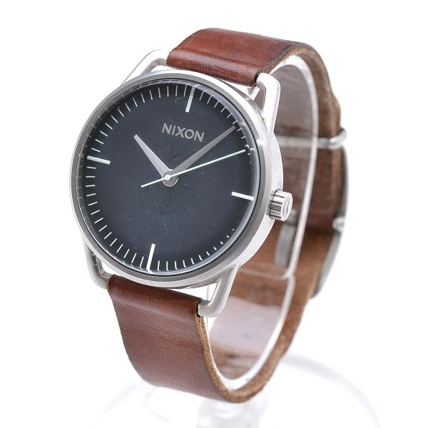 NIXON ニクソン クォーツ式腕時計 THE MELLOR ザ・メラー サイズ39mm レザーブレス メンズ シルバー 黒文字盤