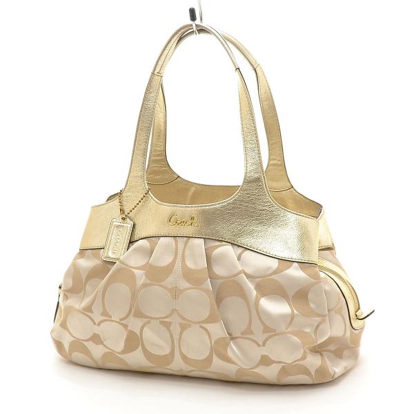 未使用級　コーチ　T4 キャンバス　シグネチャー　レザー　肩掛け　ハンドバッグ 未使用級 コーチ T4 キャンバス シグネチャー レザー 肩掛け ハンドバッグ